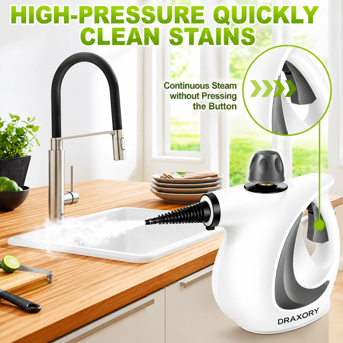 Draxory T29 Handheld Pressurized Steam Cleaner with 12 pcs Accessories, Steamer for Cleaning, Steam Cleaner for Home Use, Steamer for Cleaning Car, Furniture, Floor, Upholstery, Grout and Tile, Deep Gray
