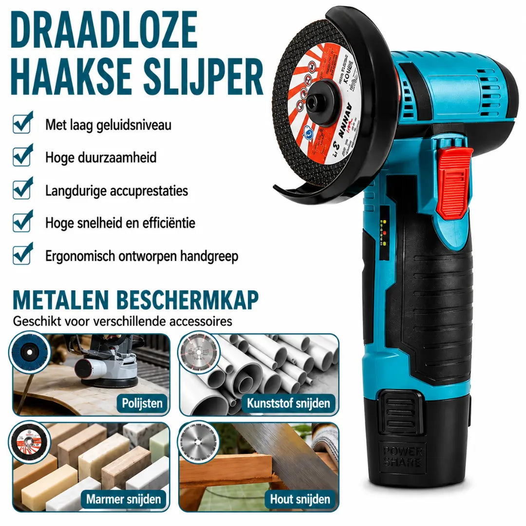 DRAXORY 12V Snoerloze Haakse Slijper Set – Snij-, Slijp- en Polijstgereedschap met Accu en Schijven