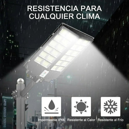 Lámpara Solar LED de Exterior 450,000 Lúmenes – Luminaria de Seguridad con Sensor de Movimiento (3 Modos) y Control Remoto, Impermeable IP65 para Patio, Entrada, Garaje y Jardín