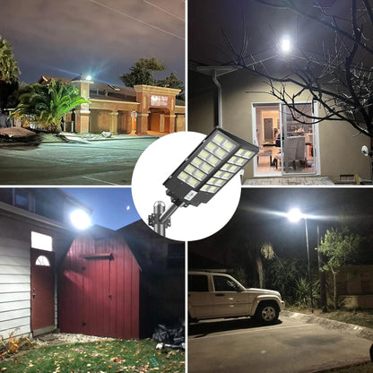 Lámpara Solar LED de Exterior 450,000 Lúmenes – Luminaria de Seguridad con Sensor de Movimiento (3 Modos) y Control Remoto, Impermeable IP65 para Patio, Entrada, Garaje y Jardín