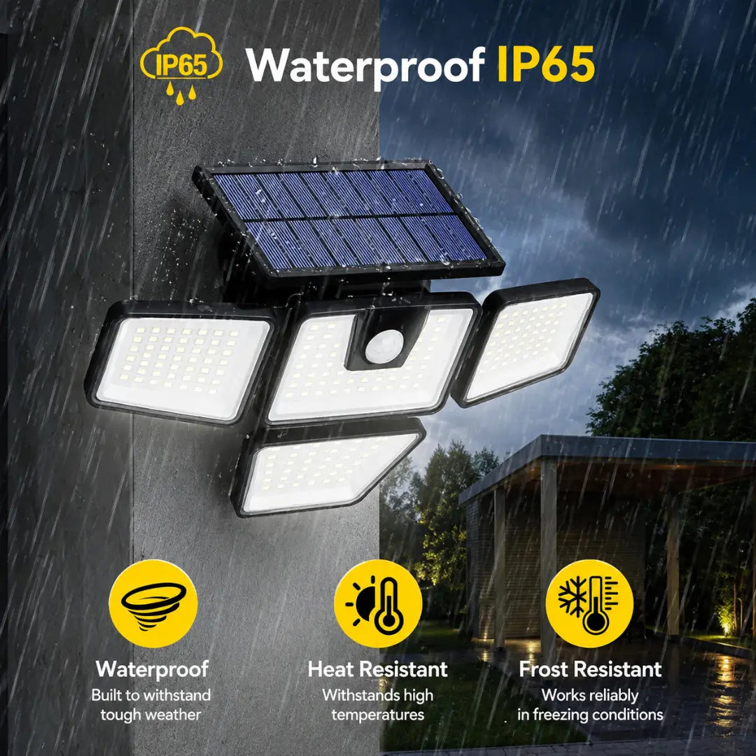 DRAXORY Solar Outdoor Lights 2 Pack, 2500LM Motion Sensor Security Lights, 3-Head Wide Angle, IP65 Waterproof LED Wall Lights for Porch Patio Garage Yard
