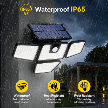 DRAXORY Solar Outdoor Lights 2 Pack, 2500LM Motion Sensor Security Lights, 3-Head Wide Angle, IP65 Waterproof LED Wall Lights for Porch Patio Garage Yard