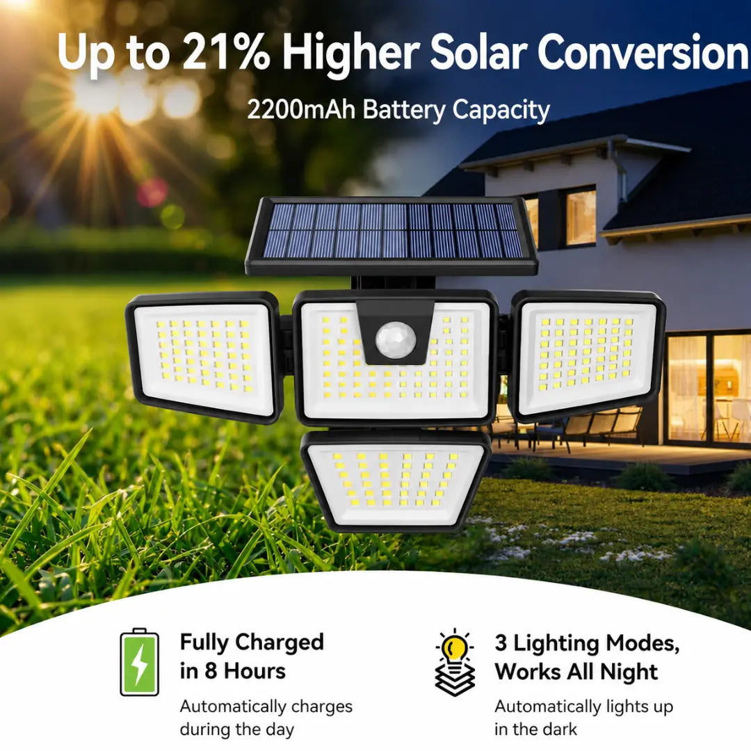 DRAXORY Solar Outdoor Lights 2 Pack, 2500LM Motion Sensor Security Lights, 3-Head Wide Angle, IP65 Waterproof LED Wall Lights for Porch Patio Garage Yard