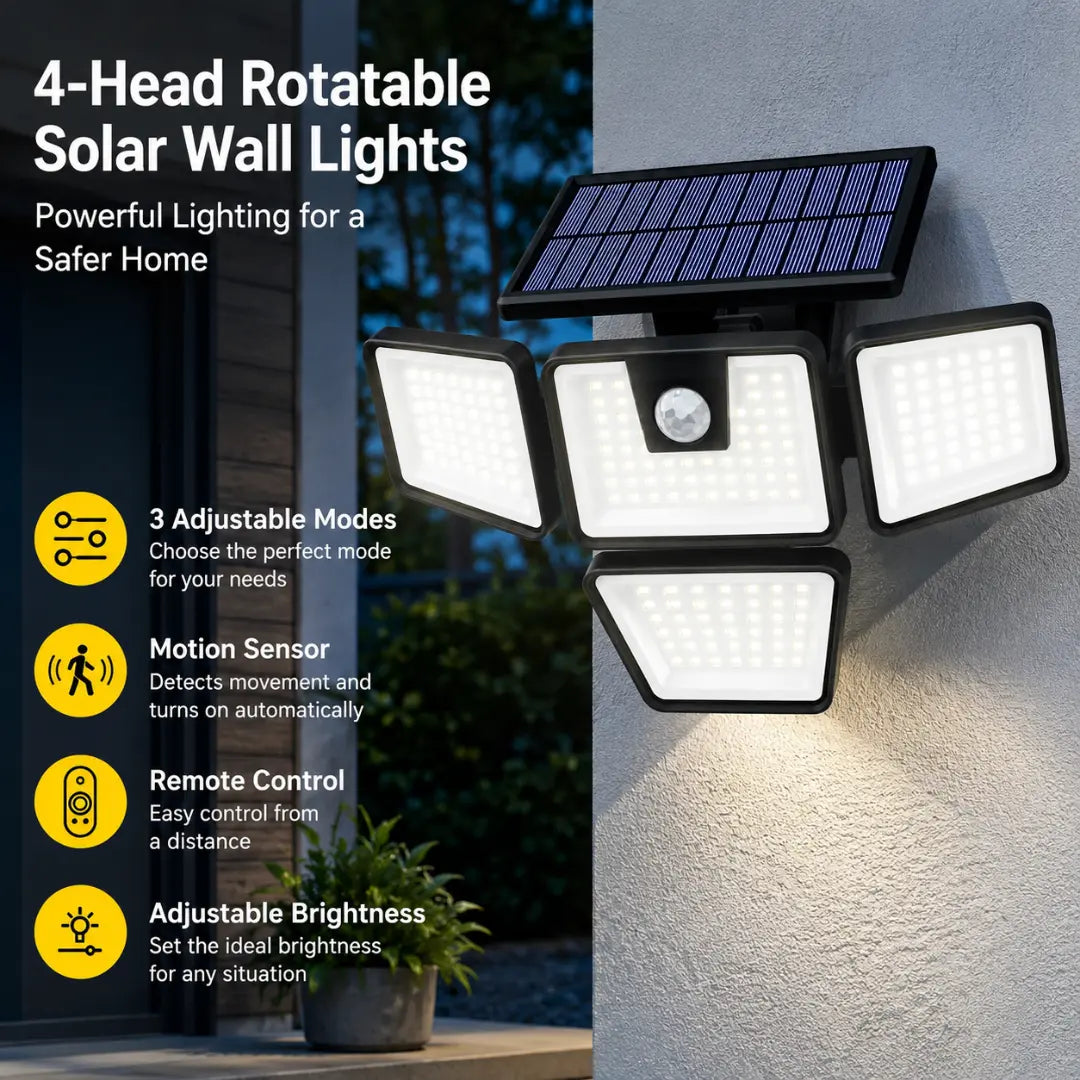 DRAXORY Solar Outdoor Lights 2 Pack, 2500LM Motion Sensor Security Lights, 3-Head Wide Angle, IP65 Waterproof LED Wall Lights for Porch Patio Garage Yard