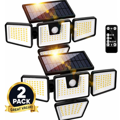 DRAXORY Solar Outdoor Lights 2 Pack, 2500LM Motion Sensor Security Lights, 3-Head Wide Angle, IP65 Waterproof LED Wall Lights for Porch Patio Garage Yard