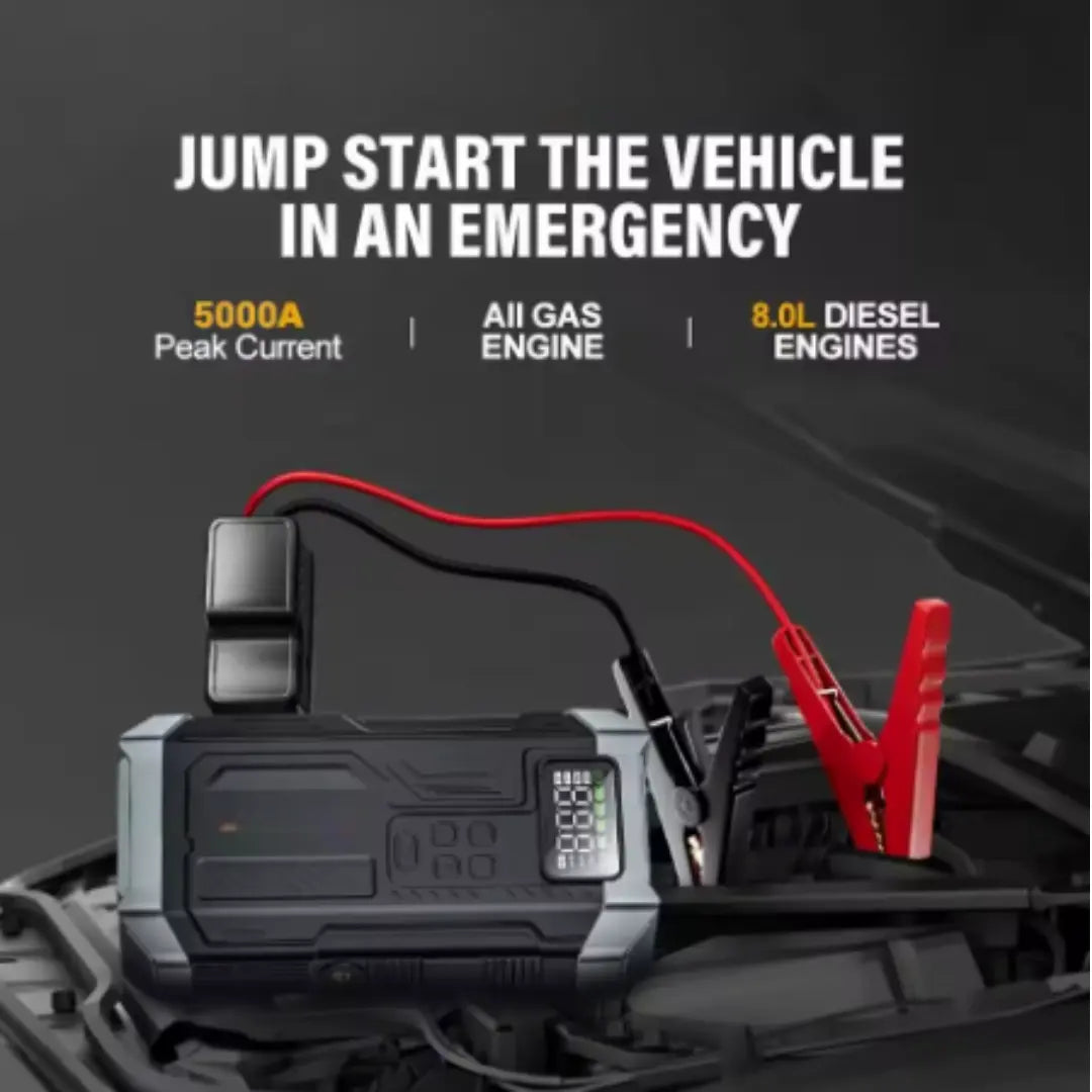 DRAXORY PD-JA3 5000A 4-in-1 Jump Starter, 150 PSI Air Compressor, 12V USB Power Bank with LCD Display, suitable for gasoline engines up to 10.0L and diesel engines up to 8.0L