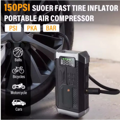 DRAXORY PD-JA3 5000A 4-in-1 Jump Starter, 150 PSI Air Compressor, 12V USB Power Bank with LCD Display, suitable for gasoline engines up to 10.0L and diesel engines up to 8.0L